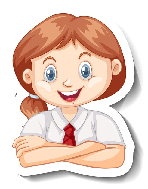 Una plantilla de pegatina con el retrato de una estudiante en uniforme escolar