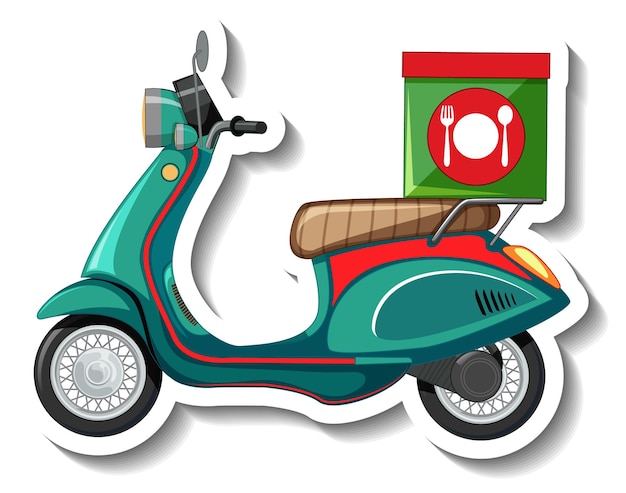 Vector gratuito una plantilla de pegatina con scooter para reparto de comida.