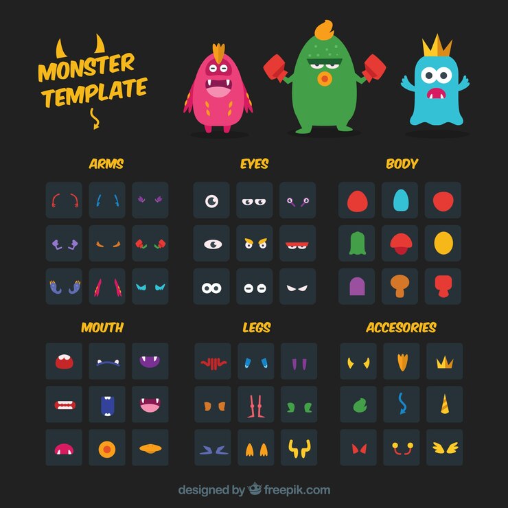 Vector gratuito plantilla de personajes monstruosos