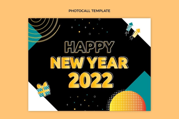 Vector gratuito plantilla de photocall de año nuevo plano dibujado a mano