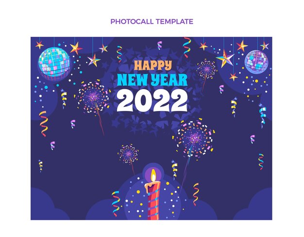 Plantilla de photocall de año nuevo plano dibujado a mano