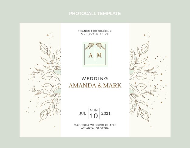 Plantilla de photocall de boda dibujada a mano