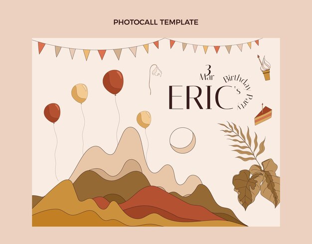 Plantilla de photocall de cumpleaños boho dibujada a mano