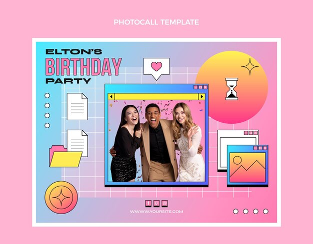 Plantilla de photocall de cumpleaños de vaporwave retro degradado