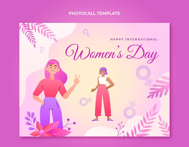 Vector gratuito plantilla de photocall del día internacional de la mujer con degradado