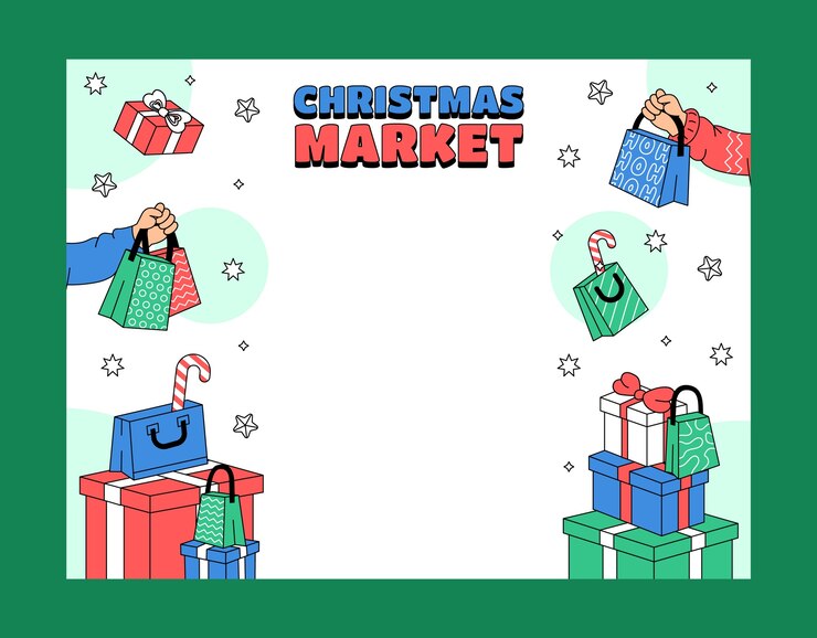 Vector gratuito plantilla de photocall dibujada a mano para el mercado navideño.