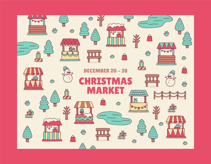 Vector gratuito plantilla de photocall dibujada a mano para el mercado navideño.