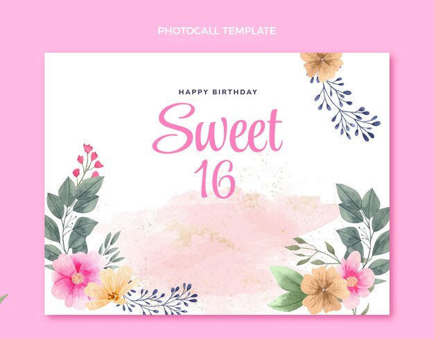 Plantilla de photocall de dulces 16 florales en acuarela