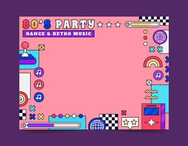 Plantilla de photocall de fiesta de los 80 dibujada a mano
