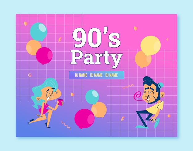 Plantilla de photocall de fiesta de dibujos animados degradados de los 90