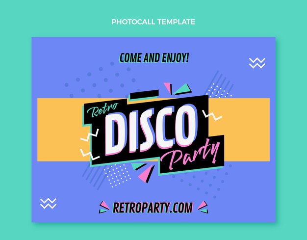 Plantilla de photocall de fiesta disco retro plana