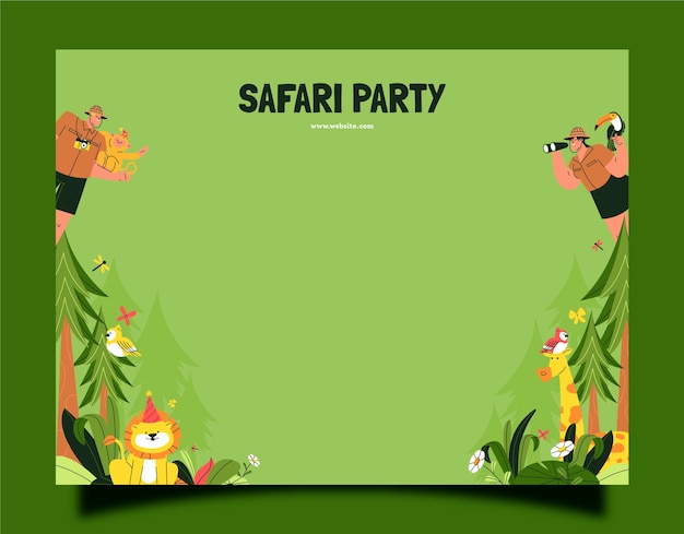 Plantilla de photocall de fiesta safari con animales salvajes