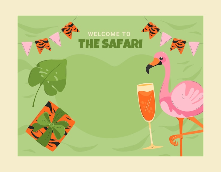Vector gratuito plantilla de photocall de fiesta safari con animales salvajes
