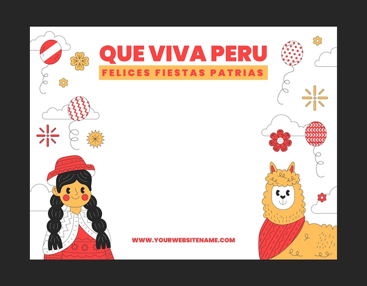 Vector gratuito plantilla de photocall fiestas patrias peru dibujada a mano con persona y llama