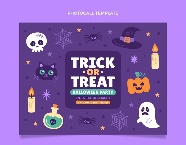 Plantilla de photocall de halloween plana dibujada a mano