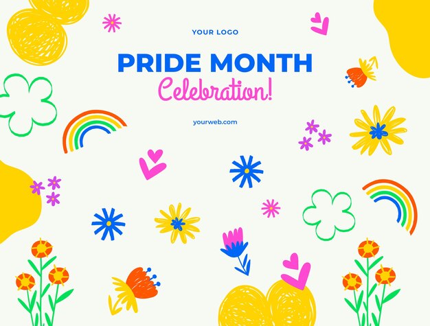 Plantilla de photocall del mes del orgullo dibujada a mano