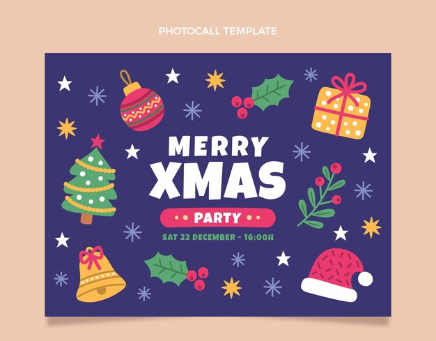 Plantilla de photocall de navidad plana dibujada a mano