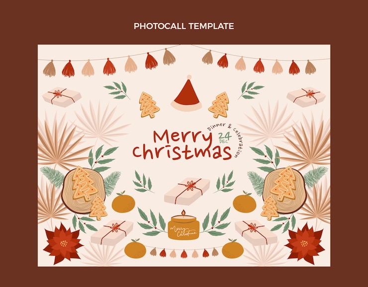 Vector gratuito plantilla de photocall de navidad plana dibujada a mano