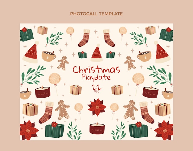 Vector gratuito plantilla de photocall de navidad plana dibujada a mano