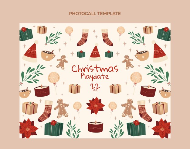 Plantilla de photocall de navidad plana dibujada a mano