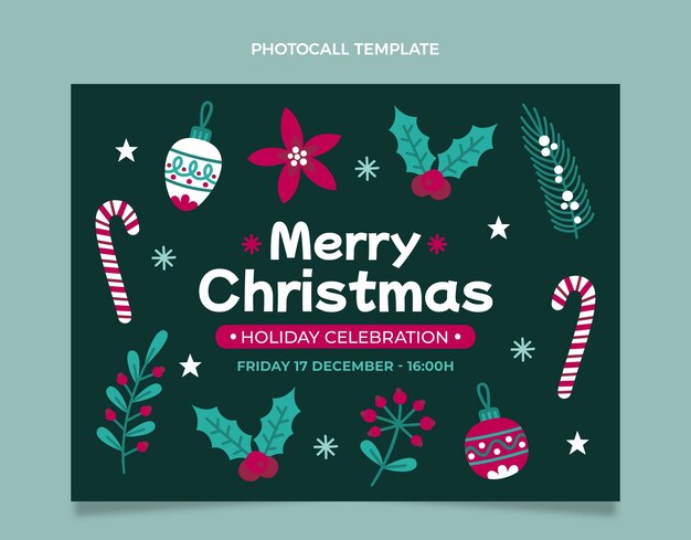 Plantilla de photocall de navidad plana dibujada a mano
