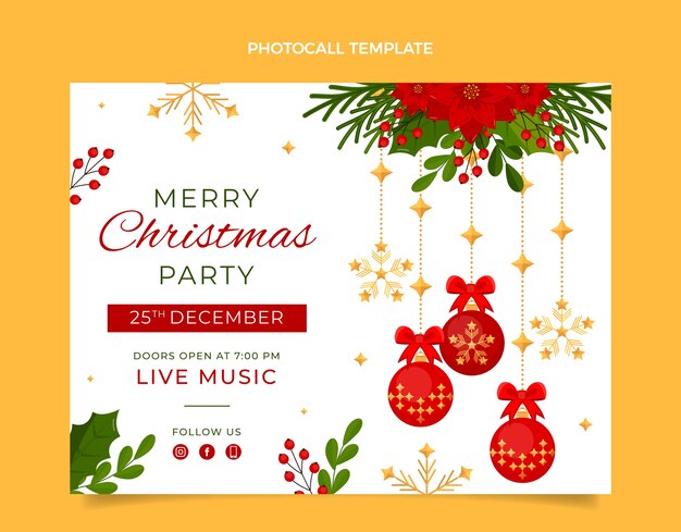 Plantilla de photocall de navidad plana dibujada a mano