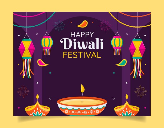 Plantilla de photocall plana para la celebración del festival diwali