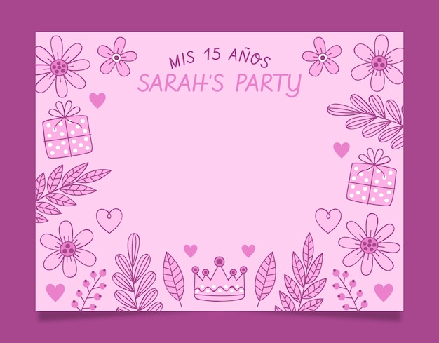 Vector gratuito plantilla de photocall de quinceañera floral dibujada a mano