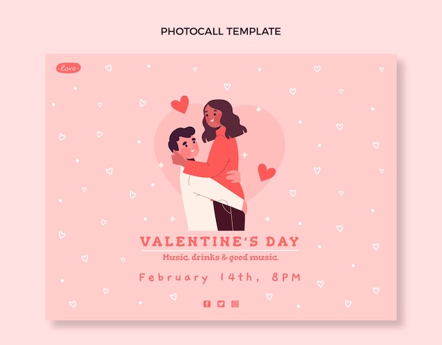 Vector gratuito plantilla de photocall de san valentín dibujada a mano