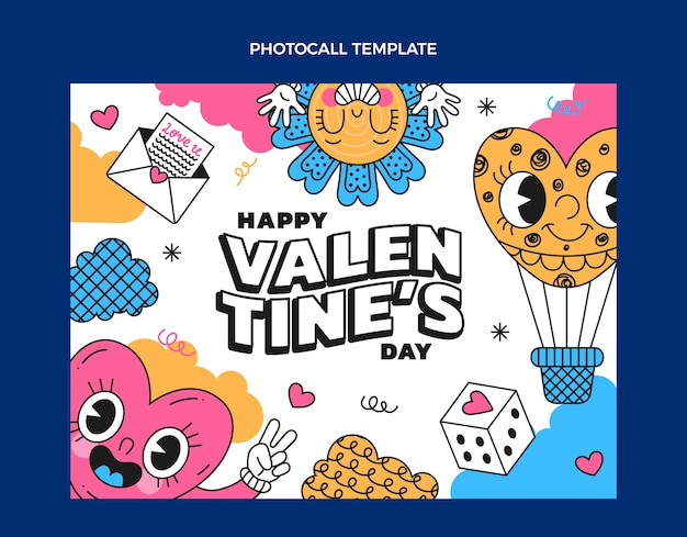 Vector gratuito plantilla de photocall de san valentín dibujada a mano