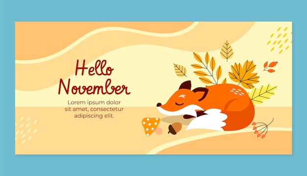 Vector gratuito plantilla plana de banner de hola noviembre para otoño