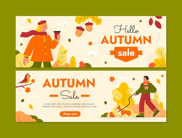 Vector gratuito plantilla plana de banner de hola octubre para otoño