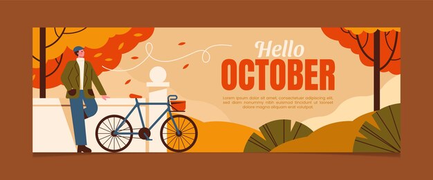 Plantilla plana de banner de hola octubre para otoño