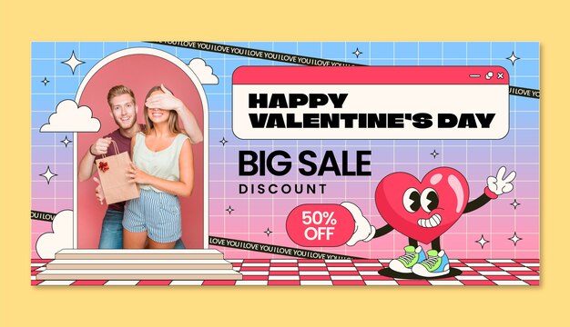 Plantilla plana de banner horizontal de san valentín