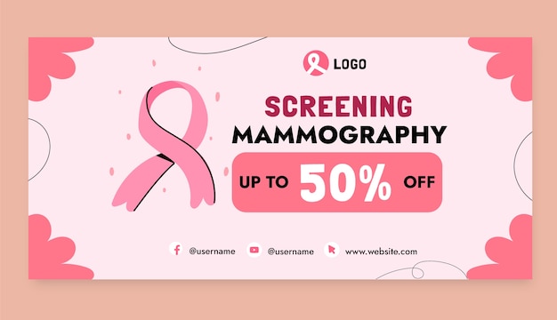 Plantilla plana de banner de venta de mes de concientización sobre el cáncer de mama