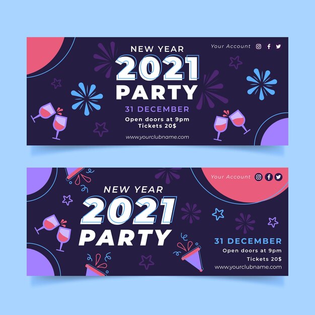 Plantilla plana de banners de fiesta de año nuevo 2021