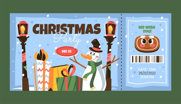 Plantilla plana de boleto de fiesta de navidad