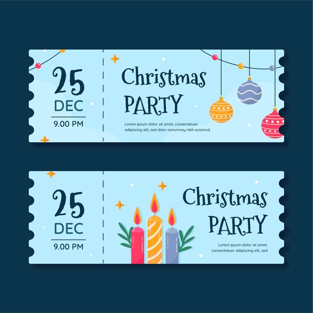 Plantilla plana de boleto de fiesta de navidad