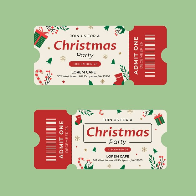 Plantilla plana de boleto de fiesta de navidad