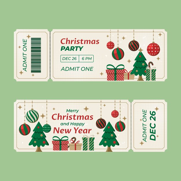 Plantilla plana de boleto de fiesta de navidad