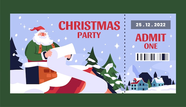 Plantilla plana de boleto de navidad