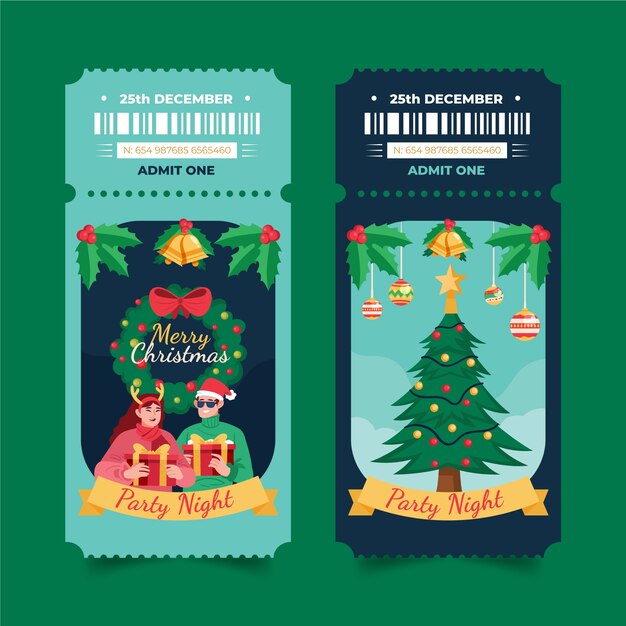 Plantilla plana de boleto de navidad
