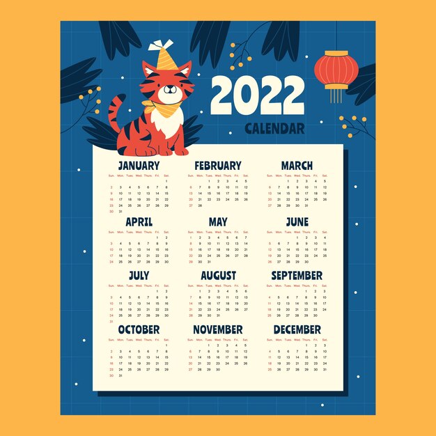 Plantilla plana calendario 2022