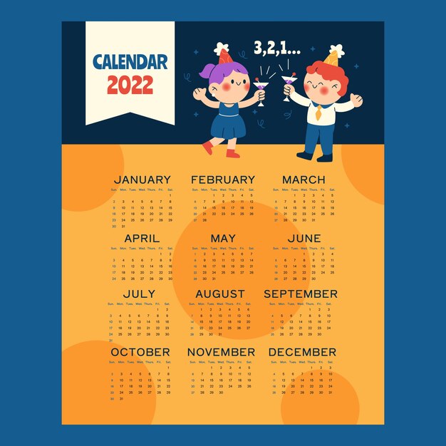 Plantilla plana calendario 2022
