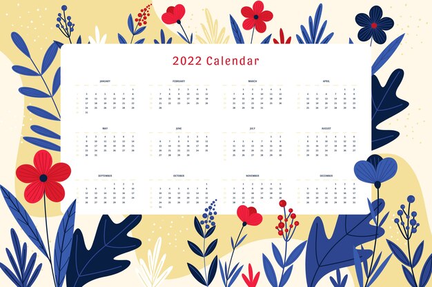 Plantilla plana calendario 2022