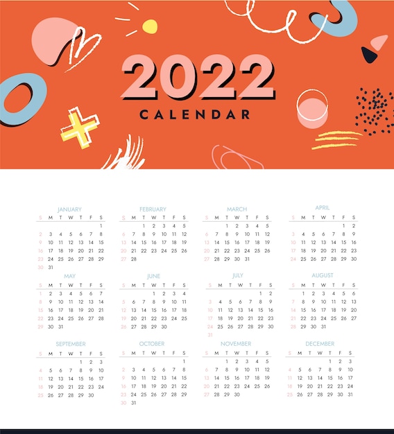 Plantilla plana calendario 2022