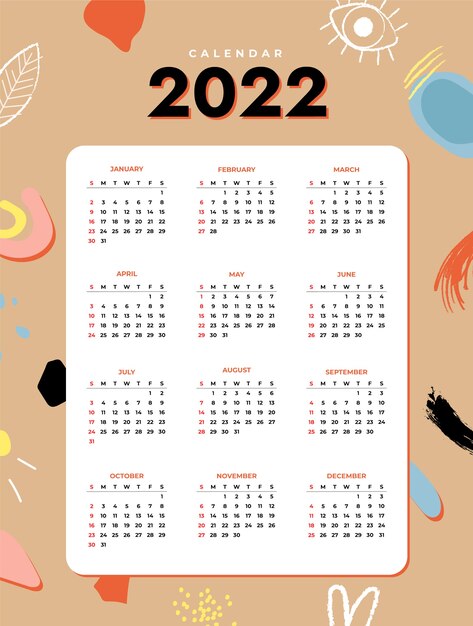 Plantilla plana calendario 2022
