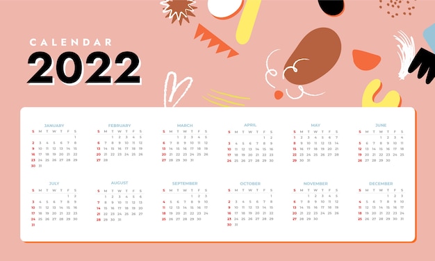 Plantilla plana calendario 2022