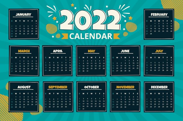 Plantilla plana calendario 2022