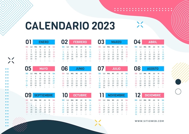 Vector gratuito plantilla plana para calendario de año nuevo 2023